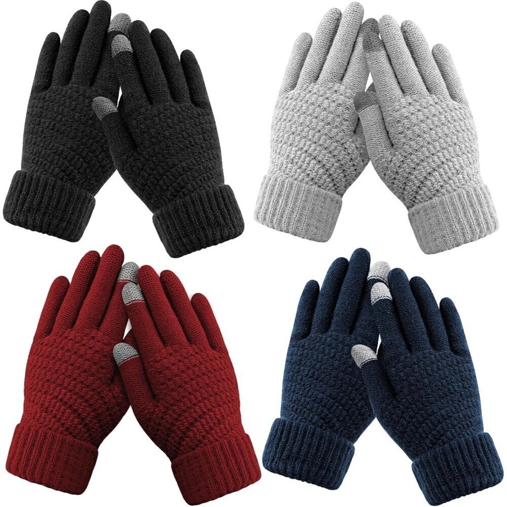 Women's 4 Pack Black  Grey  Blue Red  Winter Gloves Warm Soft Touchscreen Winter